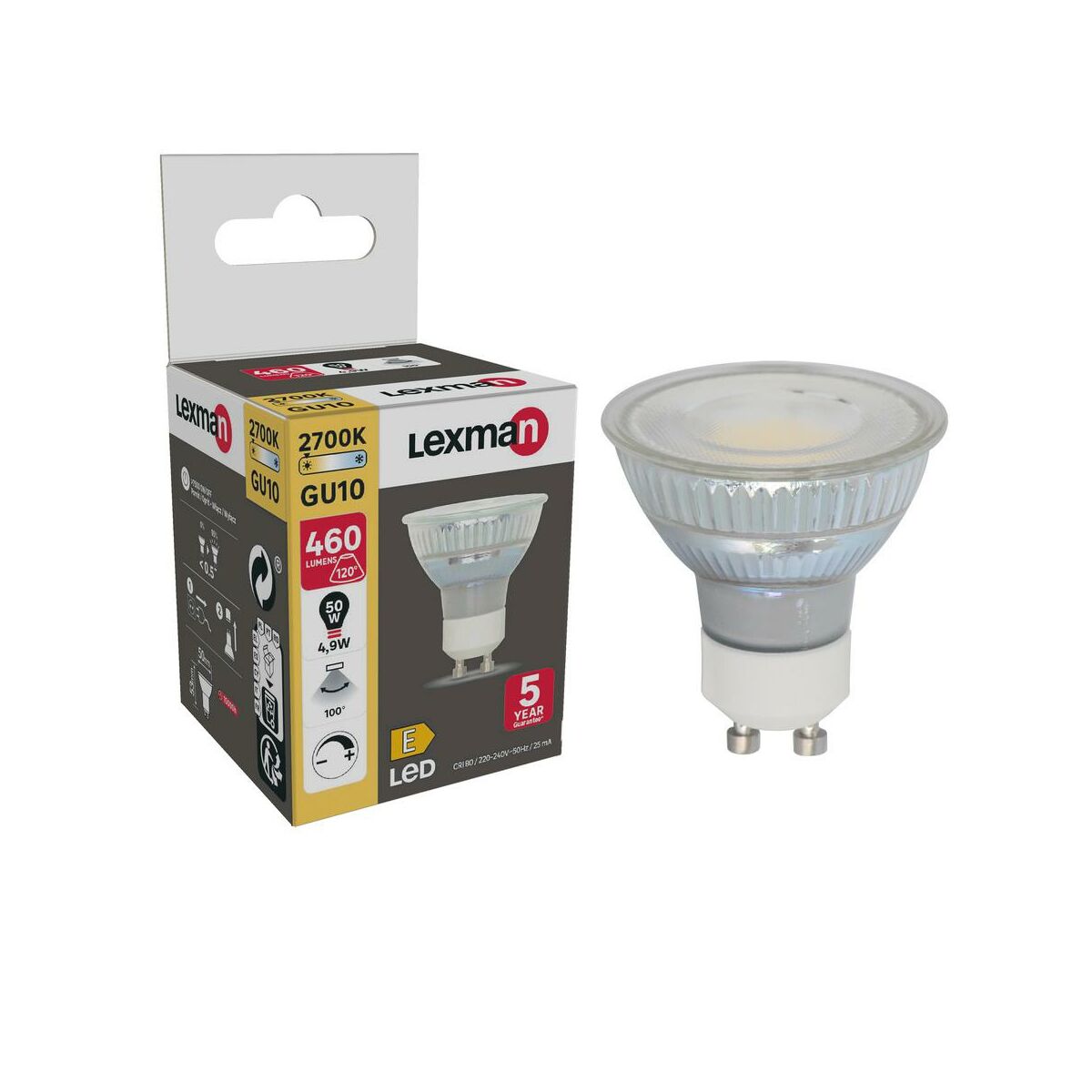 Żarówka LED GU10 4,9 W = 50 W 460 lm Ciepła biel Lexman