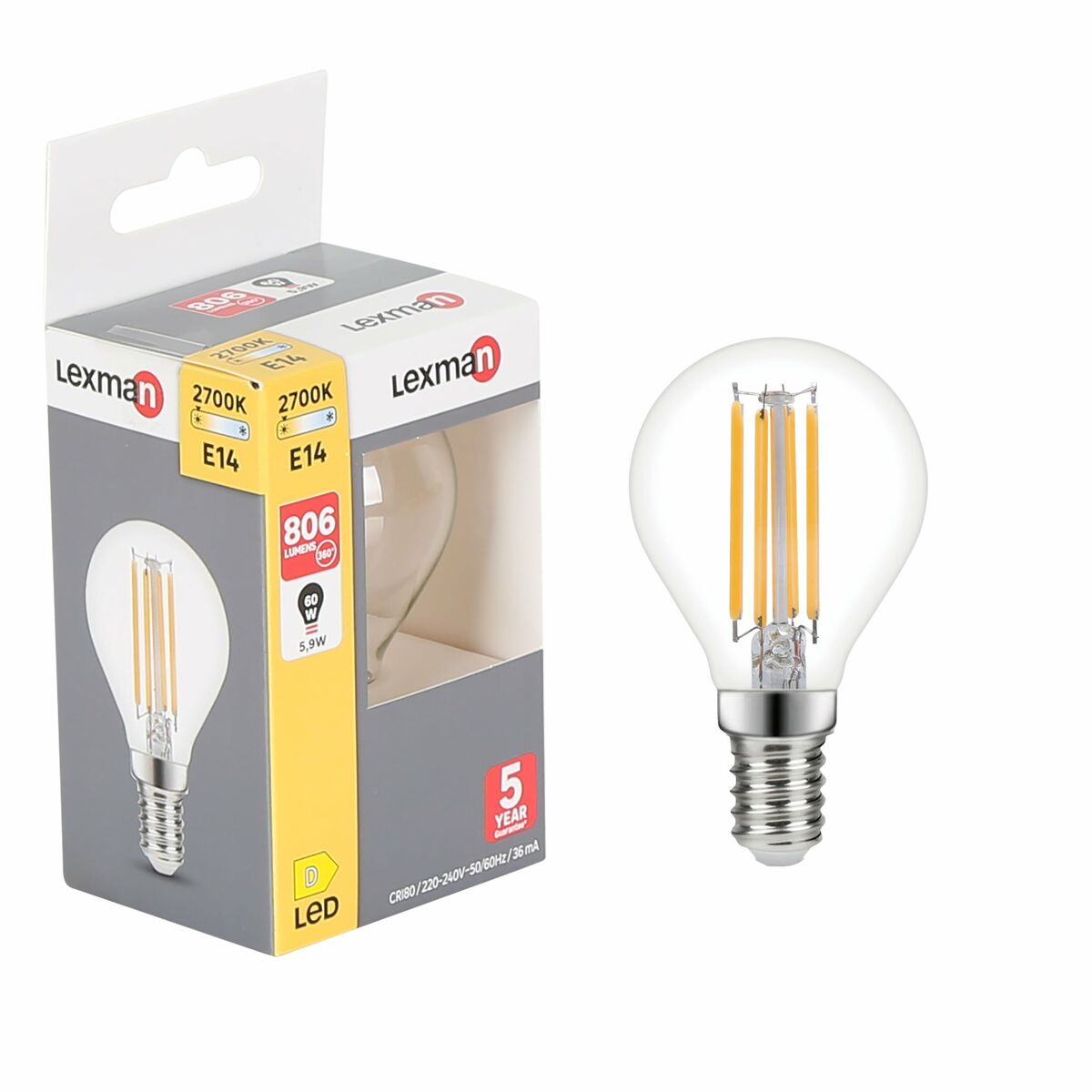 Żarówka LED E14 5,9 W = 60 W 806 lm Ciepła biel Lexman