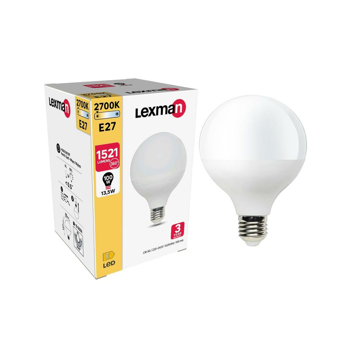 Żarówka LED E27 13.5 W = 100 W 1521 lm Ciepła biel Lexman