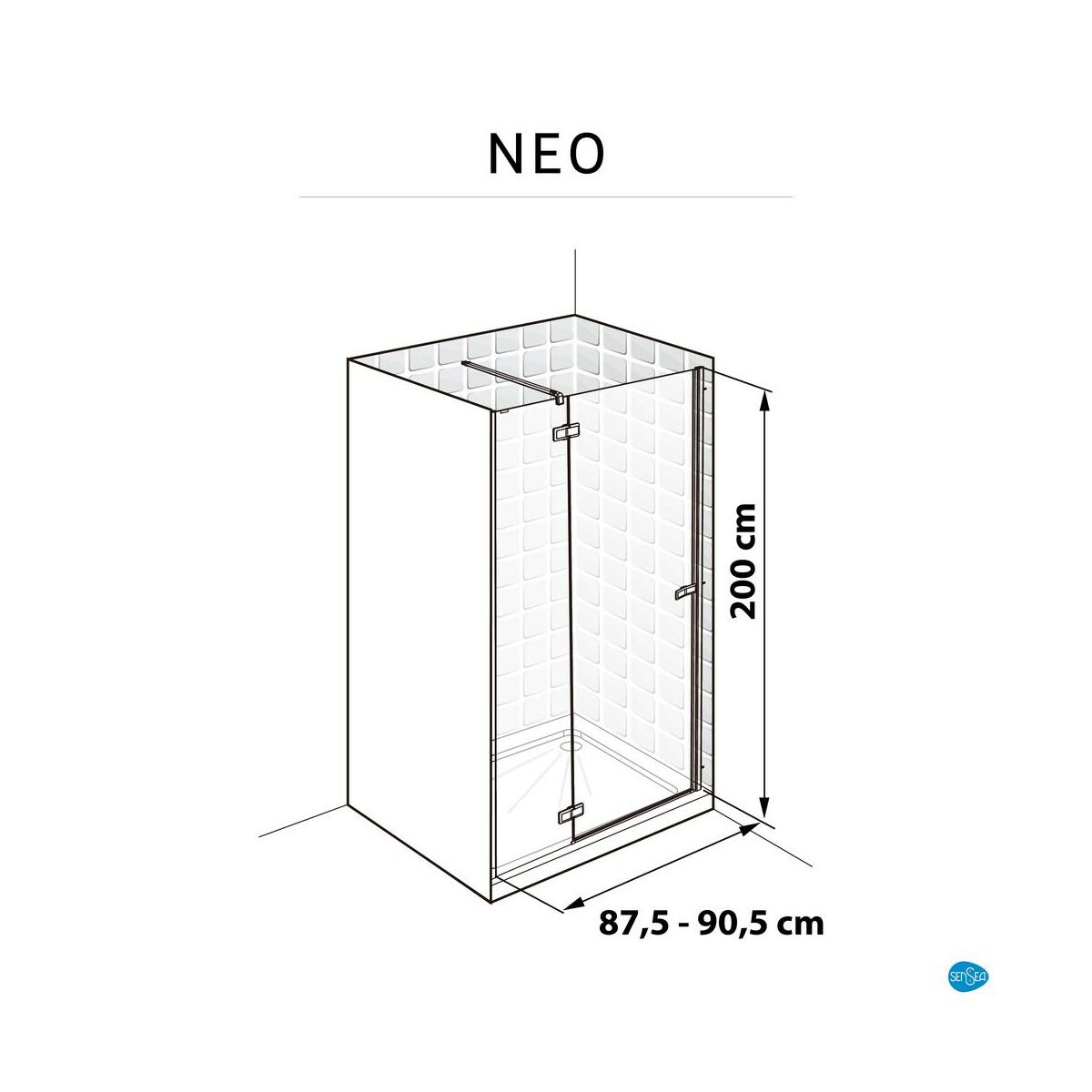 Drzwi prysznicowe uchylne Neo Strruktura 90 X 200 Sensea