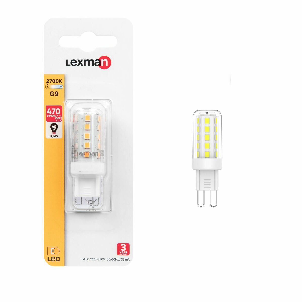 Żarówka LED G9 3,6 W = 40 W 470 lm ciepła biel Lexman