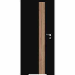 Drzwi wewnętrzne bezprzylgowe łazienkowe z podcięciem wentylacyjnym Tula Uni Black 70 lewe czarne aplikacje orzech karmel Classen