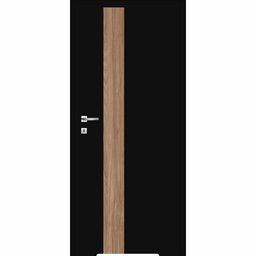 Drzwi wewnętrzne bezprzylgowe łazienkowe z podcięciem wentylacyjnym Tula Uni Black 90 prawe czarne aplikacje orzech karmel Classen