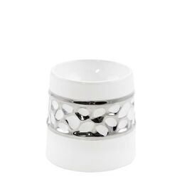 Świecznik dekoracyjny Madlen biało-srebrny ceramiczny