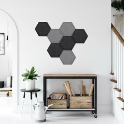 Panel ścienny akustyczny filcowy dekoracyjny 30x26 cm Hexagon płaski czarny