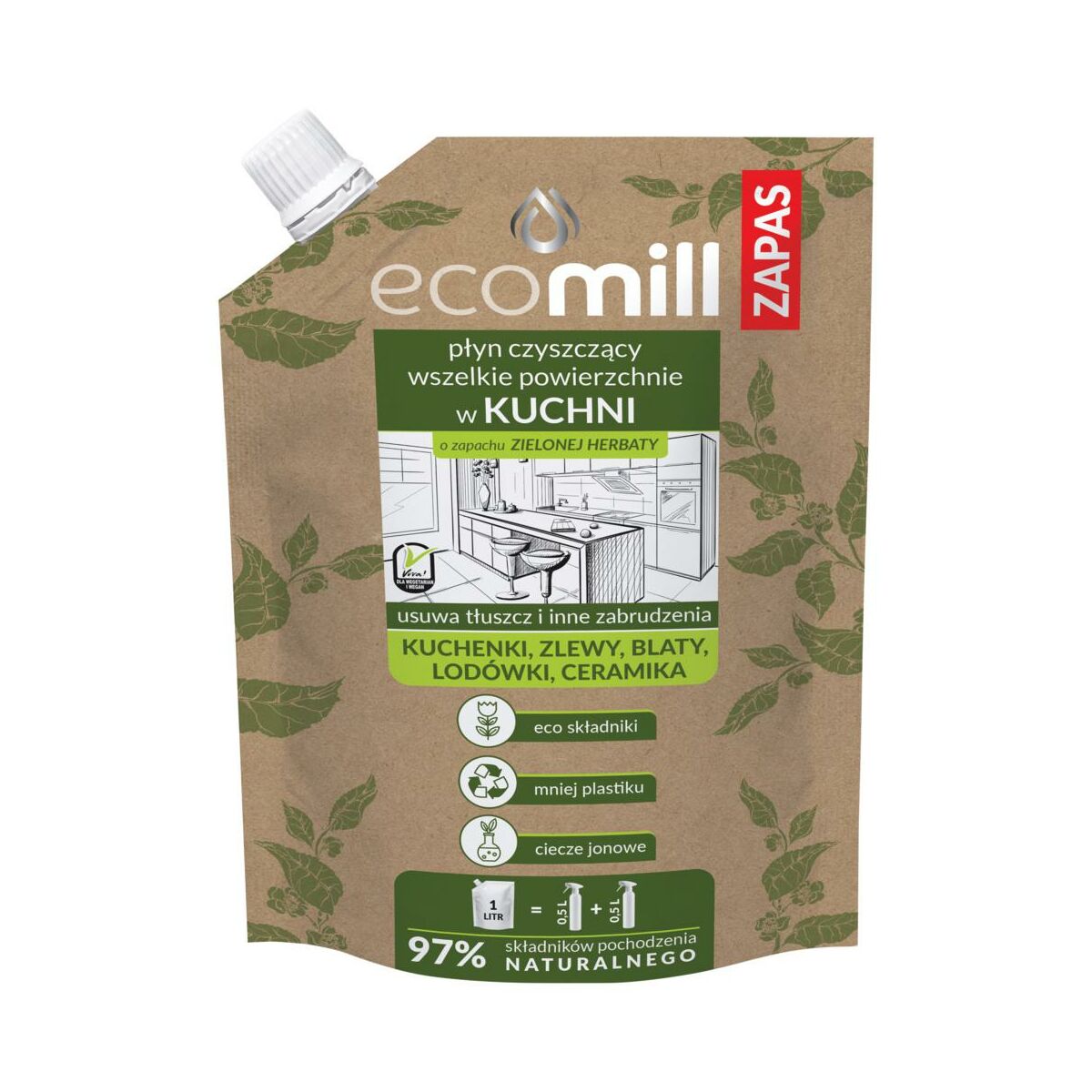 Środek czyszczący do kuchni Zielona Herbata refill 1 l Ecomill