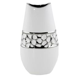 Wazon ceramiczny Madlen wys. 33 cm biało-srebrny