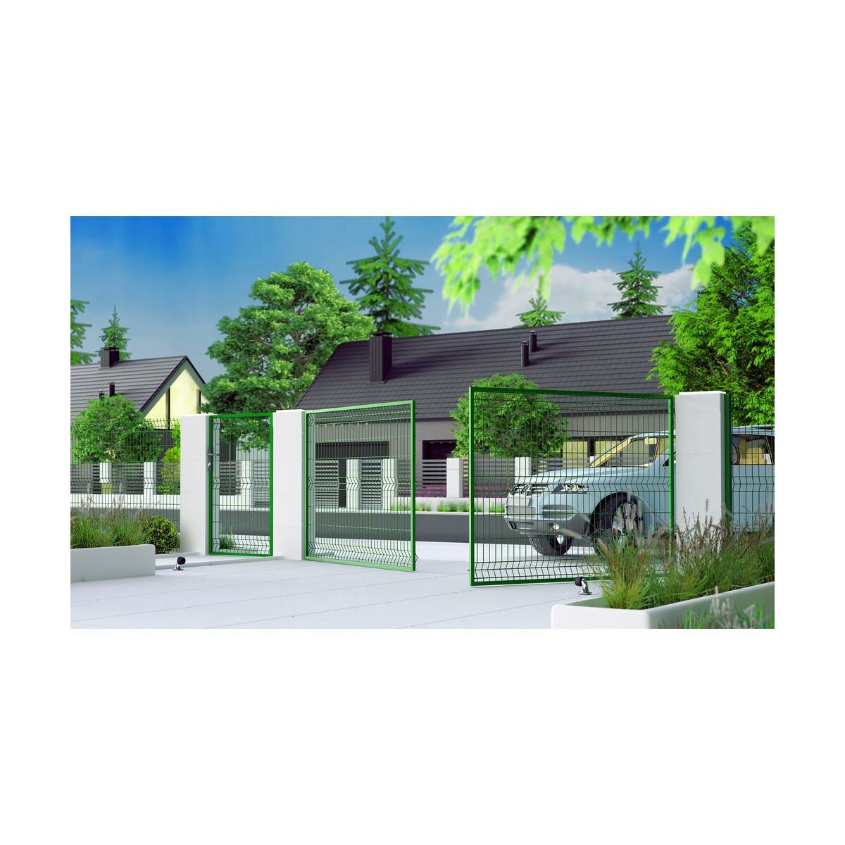 Brama przesuwna Stark 3D 4x1,5 m prawa zielona Polbram