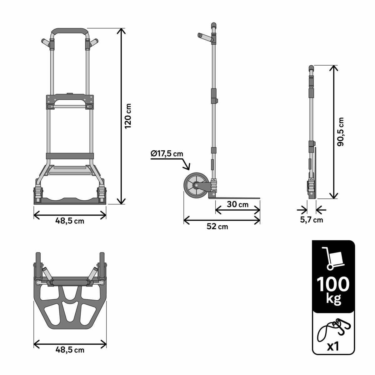 Wózek transportowy składany max. obciążenie 100 kg aluminiowy Standers