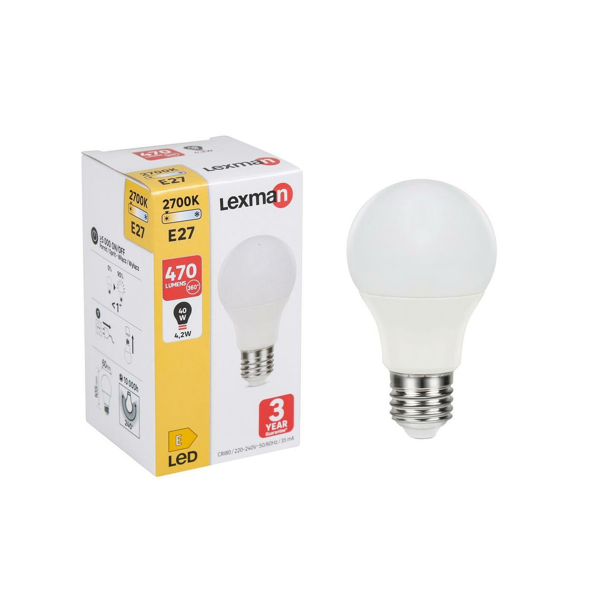 Żarówka LED E27 4,2W 470 LM Ciepła biel Lexman