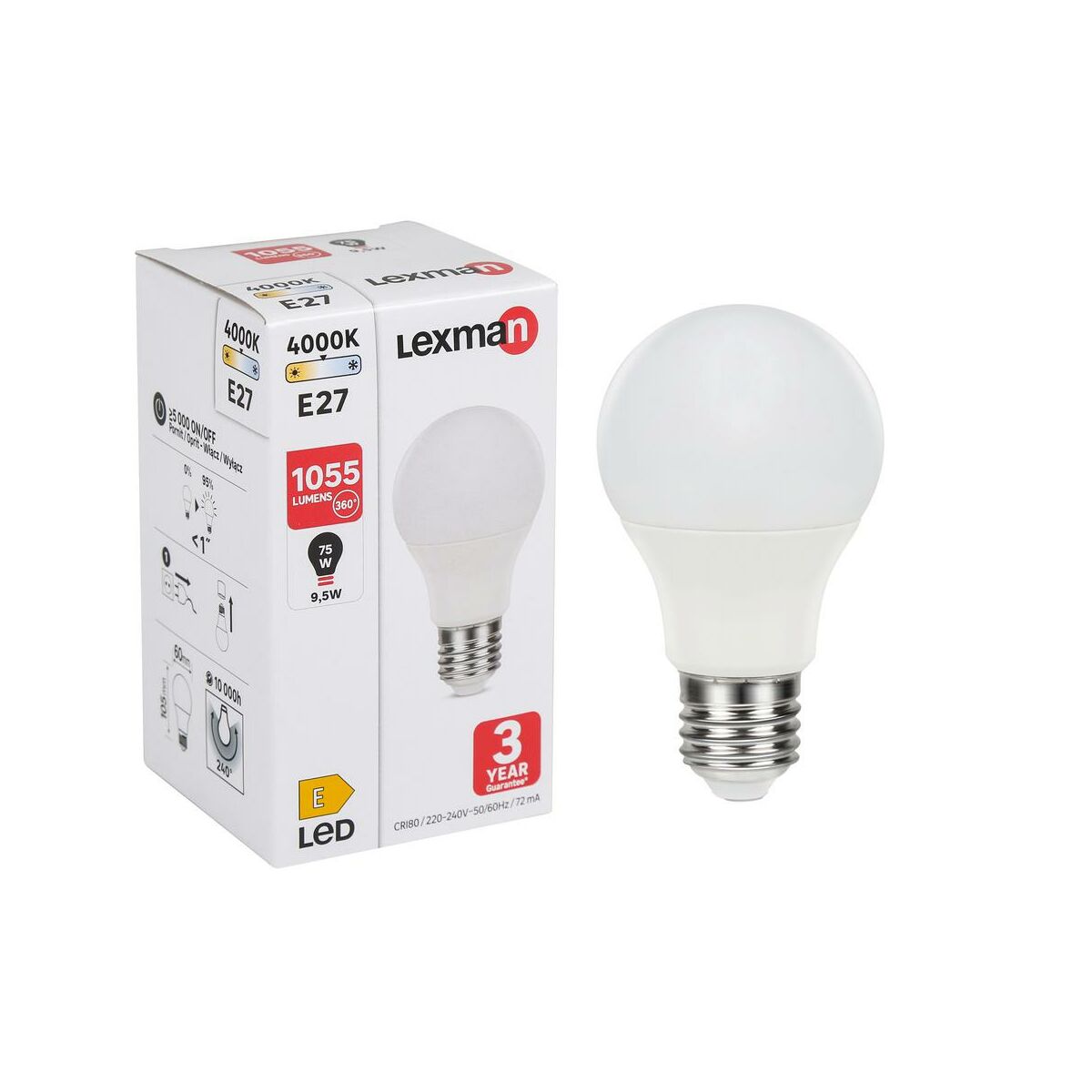 Żarówka LED E27 9.5 W = 75 W 1055 lm Neutralna biel Lexman