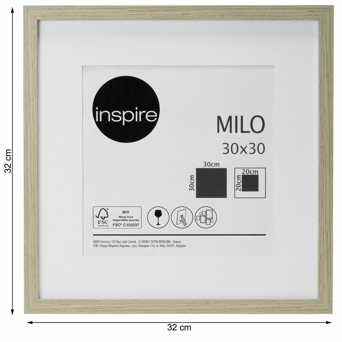 Ramka na zdjęcia Milo 30 x 30 cm dąb MDF Inspire