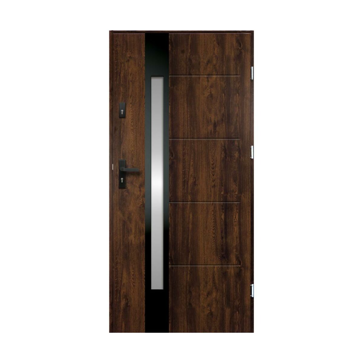 Drzwi zewnętrzne stalowe wejściowe Ariadna orzechowo-czarne 80 Prawe Ok Doors Trendline