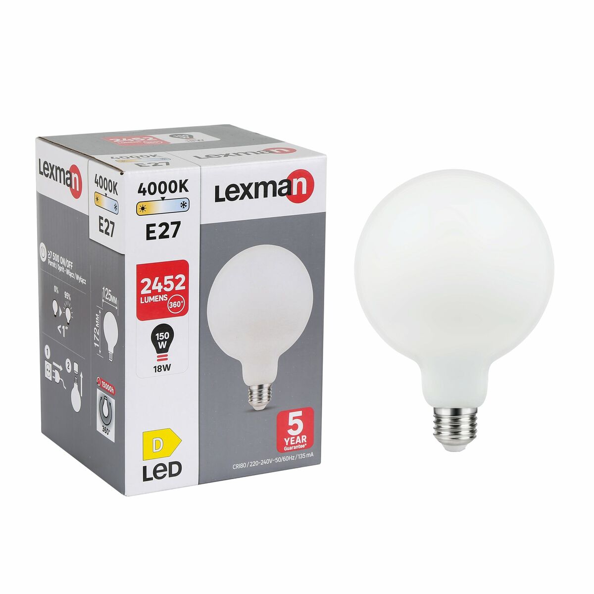 Żarówka LED E27 18 W = 150 W 2452 lm Neutralna biel Lexman