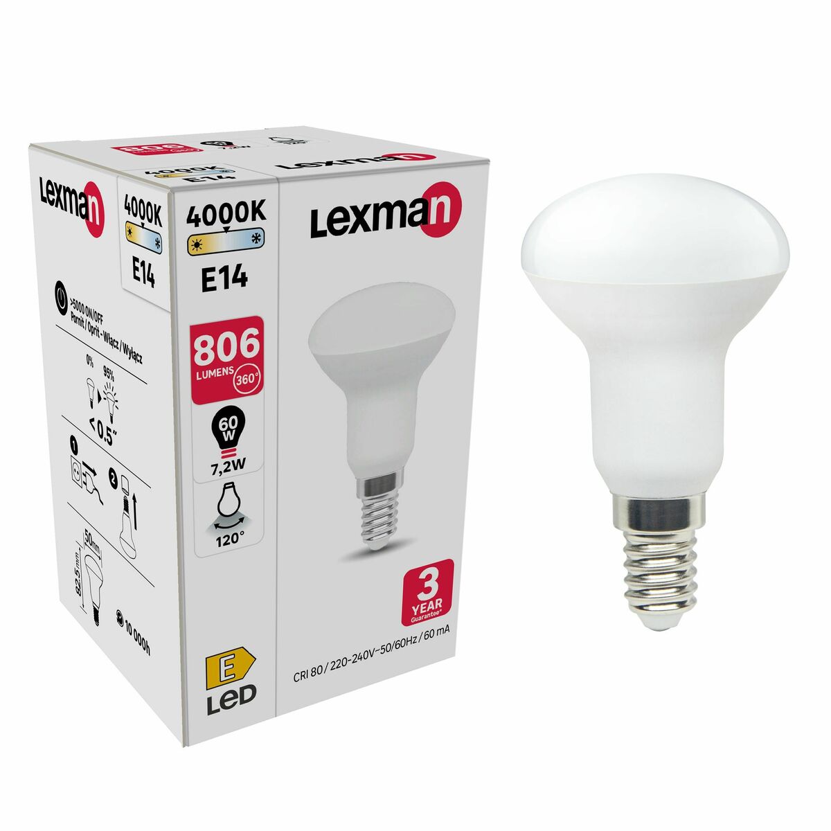 Żarówka LED E14 7.2 W = 60 W 806 LM Neutralna biel Lexman