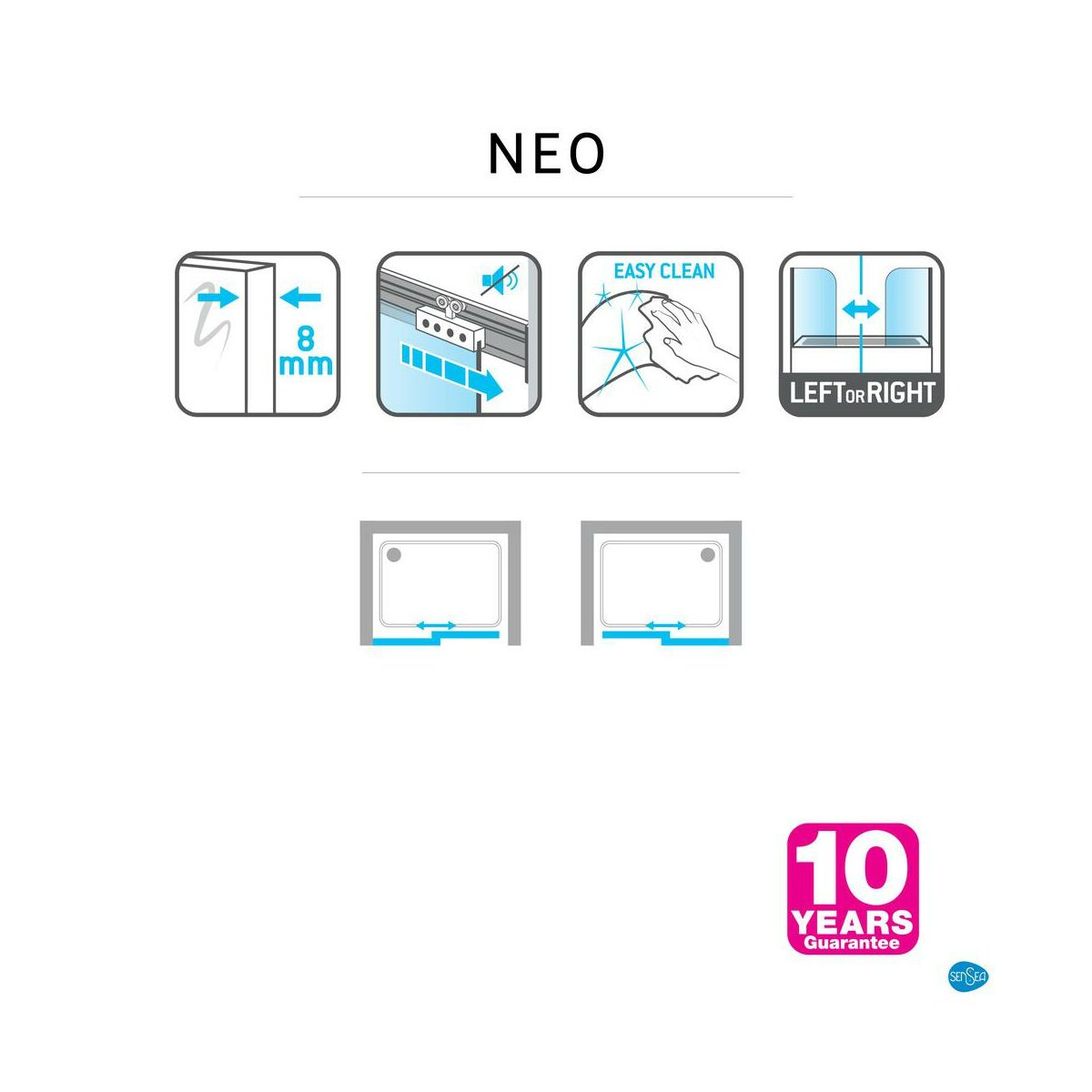 Drzwi prysznicowe przesuwne Neo Struktura 140 X 200 Sensea