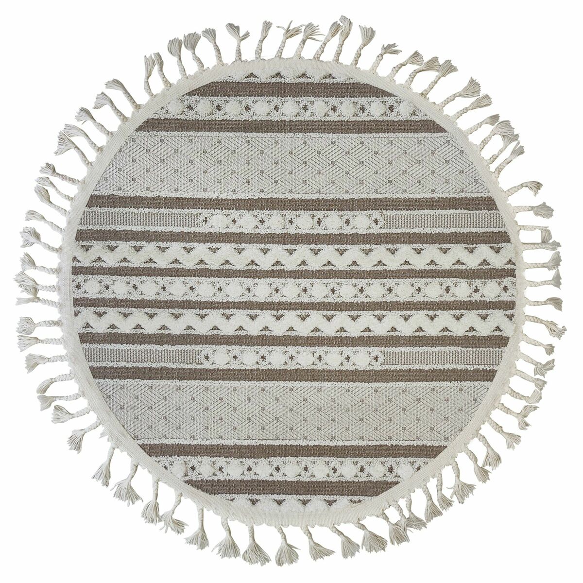 Dywan z frędzlami okrągły Lizbona Etno beżowo-kremowy śr.100 cm