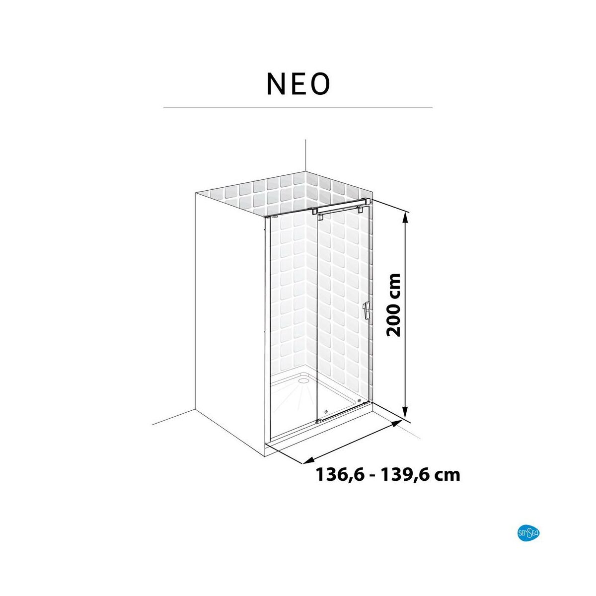 Drzwi prysznicowe przesuwne Neo Struktura 140 X 200 Sensea