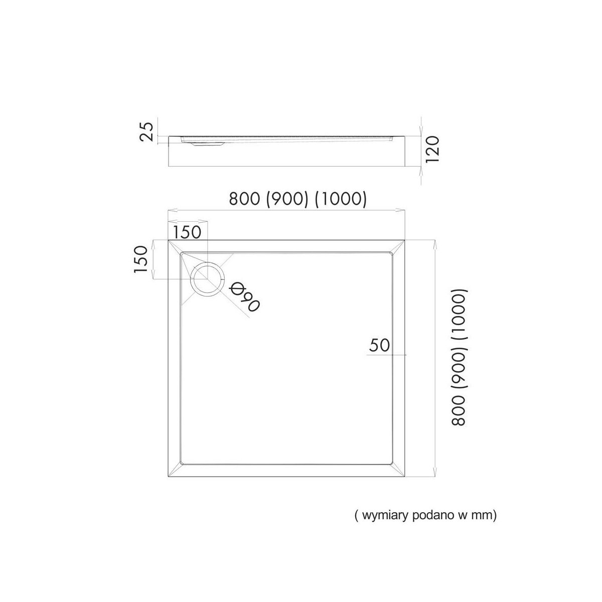 Brodzik do kabiny prysznicowej Frigo 90 X 90 Sensea