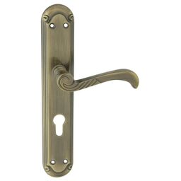 Klamka drzwiowa z długim szyldem do wkładki Casablanka 72 mm mosiądz/patyna Domino
