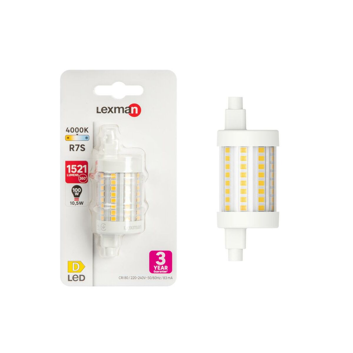 Żarówka LED R7S 10,5 W = 100 W 1521 lm Neutralna biel Lexman