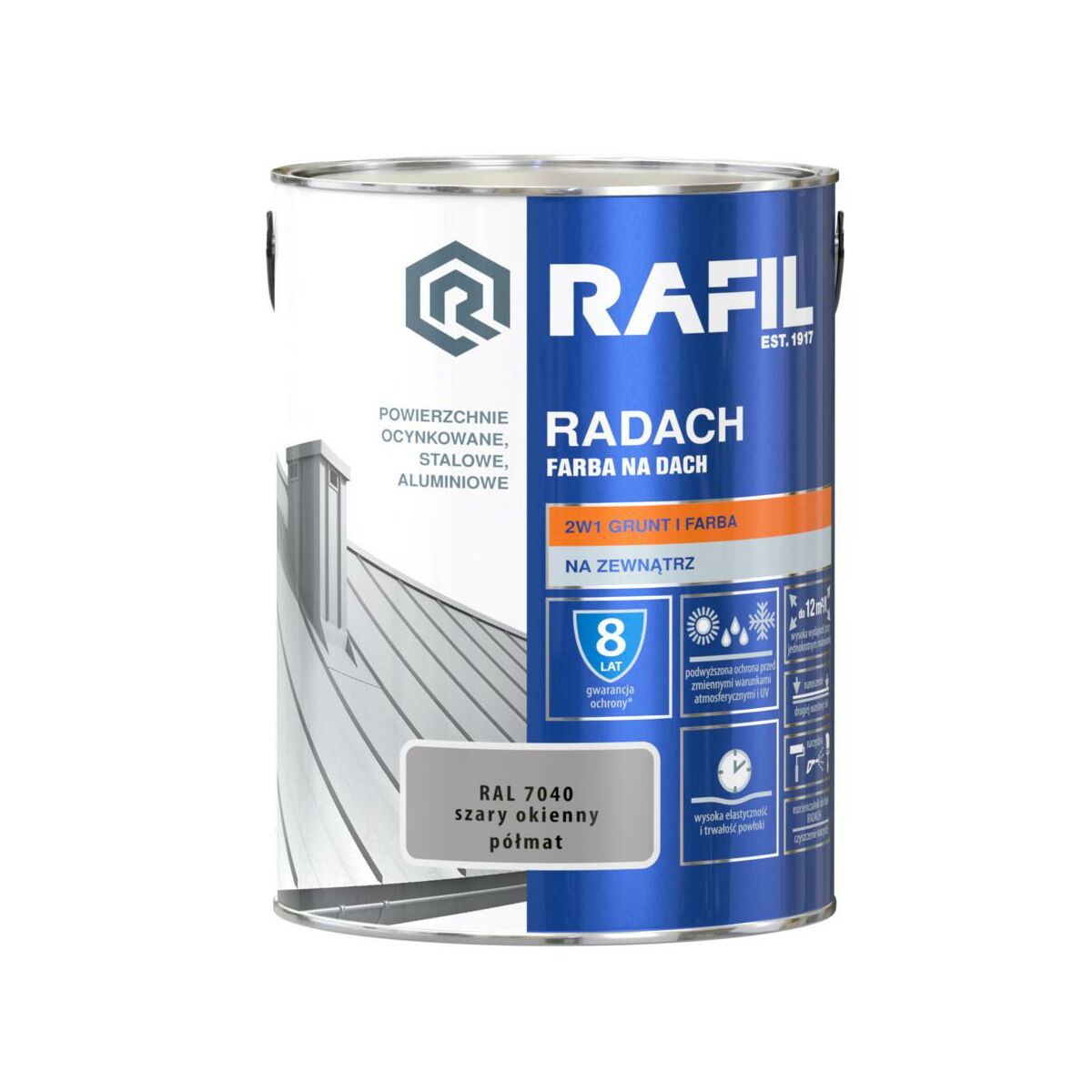 Farba na dach RADACH 5 l RAL-7040 Szary okienny RAFIL