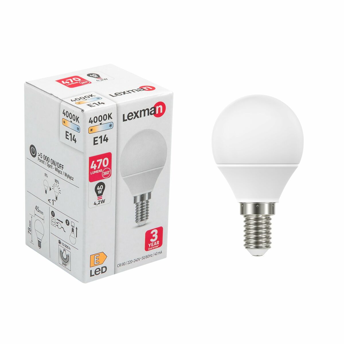Żarówka LED E14 4.2 W = 40 W 470 lm Neutralna biel Lexman