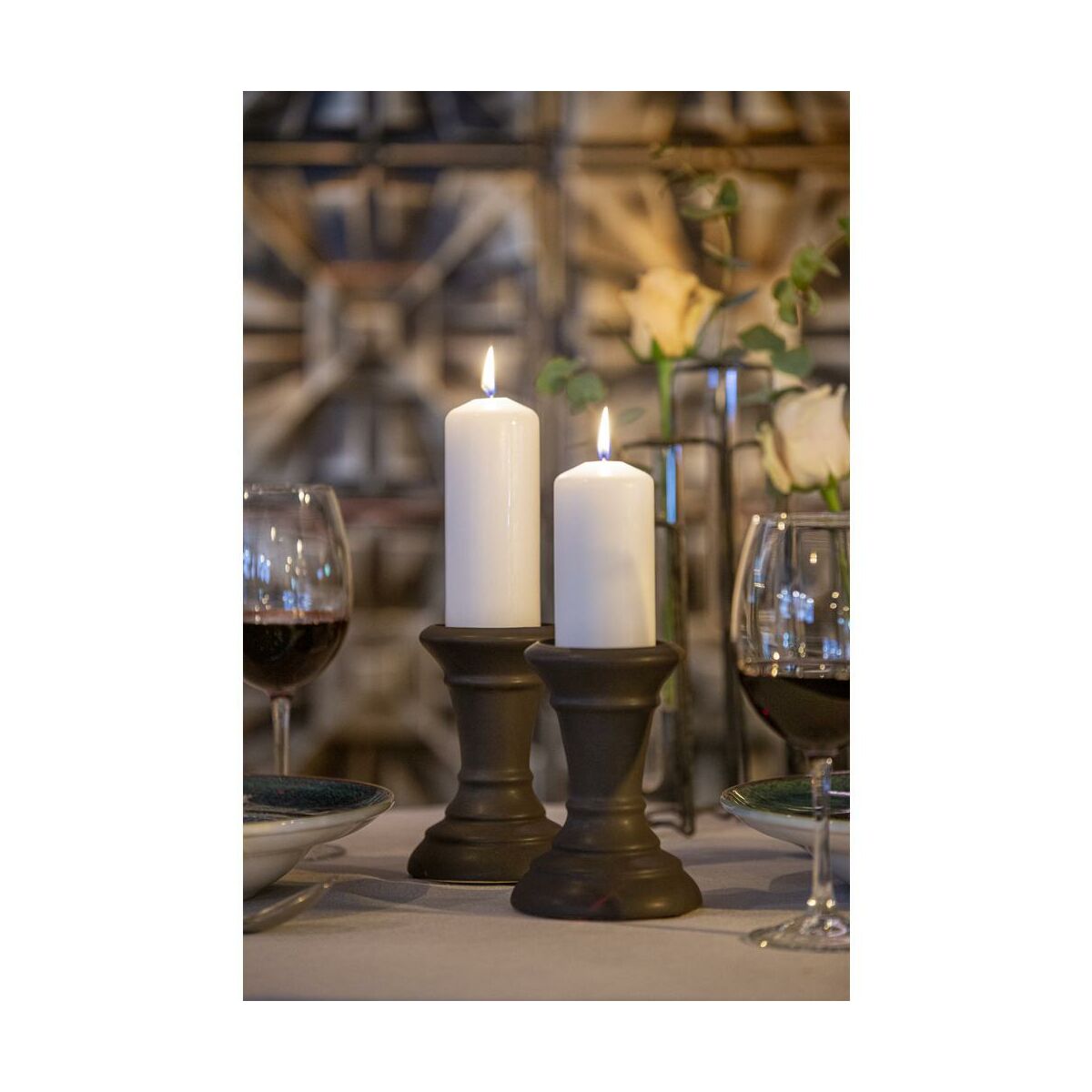 Świecznik ceramiczny na świecę stołową wys. 9.5 cm grafitowy