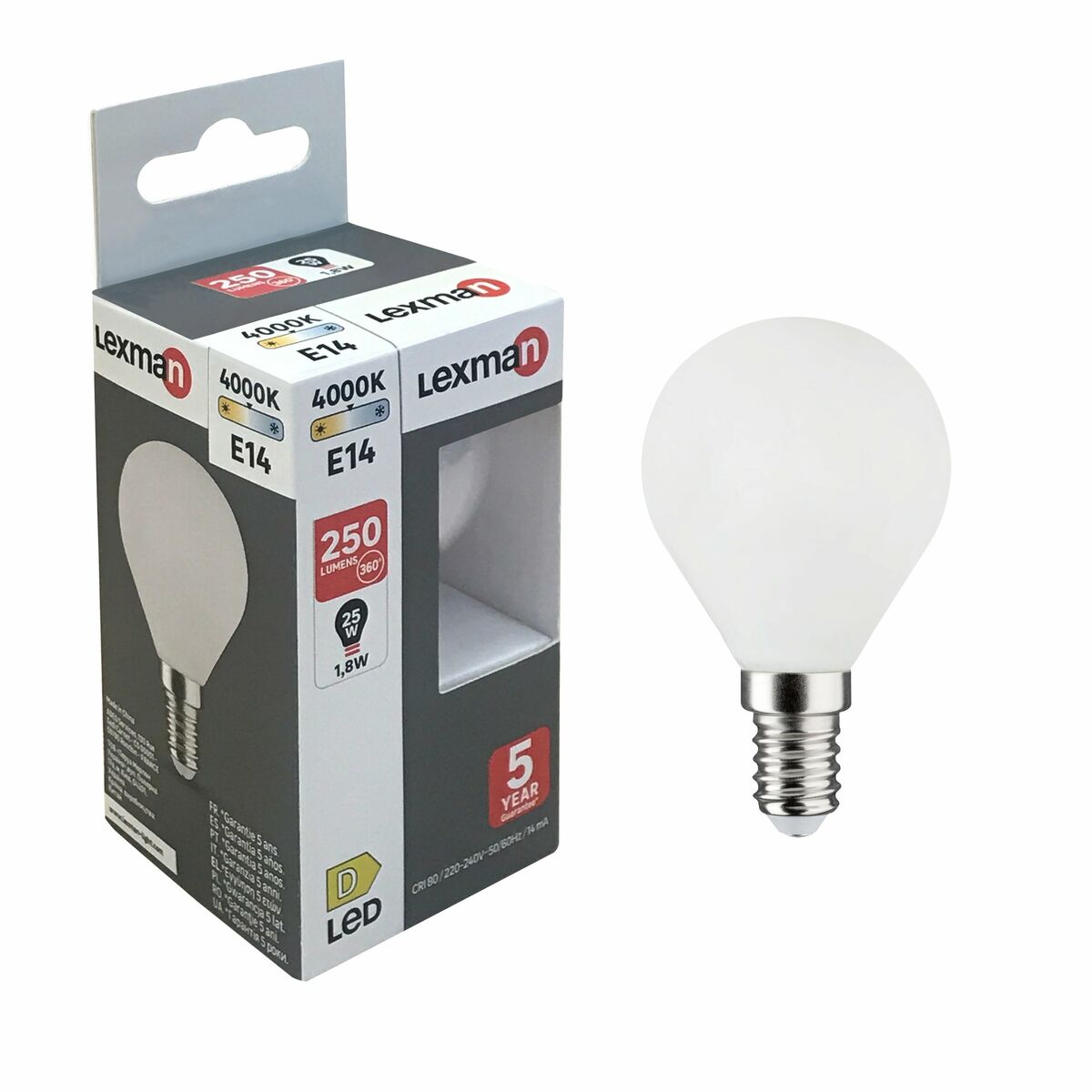 Żarówka LED E14 1;8 W = 25 W 250 lm Neutralna biel Lexman
