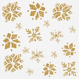 Serwetki świąteczne Snowflakes Glitter złote 33 x 33 cm 20 szt.