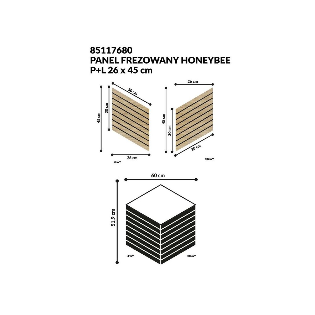 Panel ścienny MDF dekoracyjny Honeybee frezowany prawy i lewy 26x45 cm Fllow