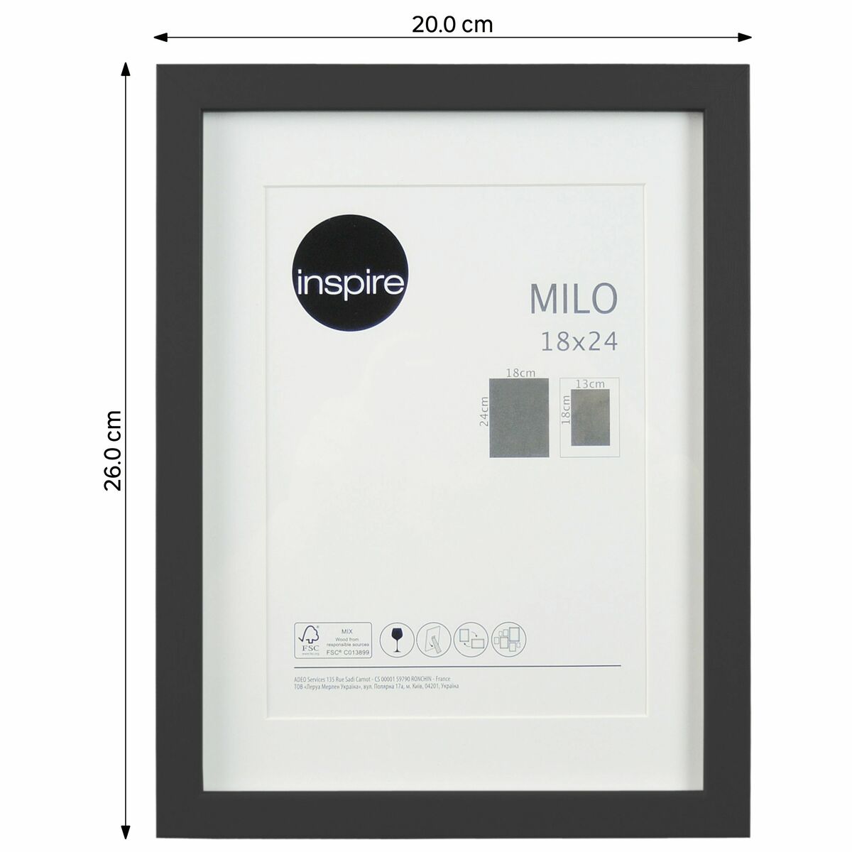Ramka na zdjęcia Milo 18 x 24 cm czarna MDF Inspire