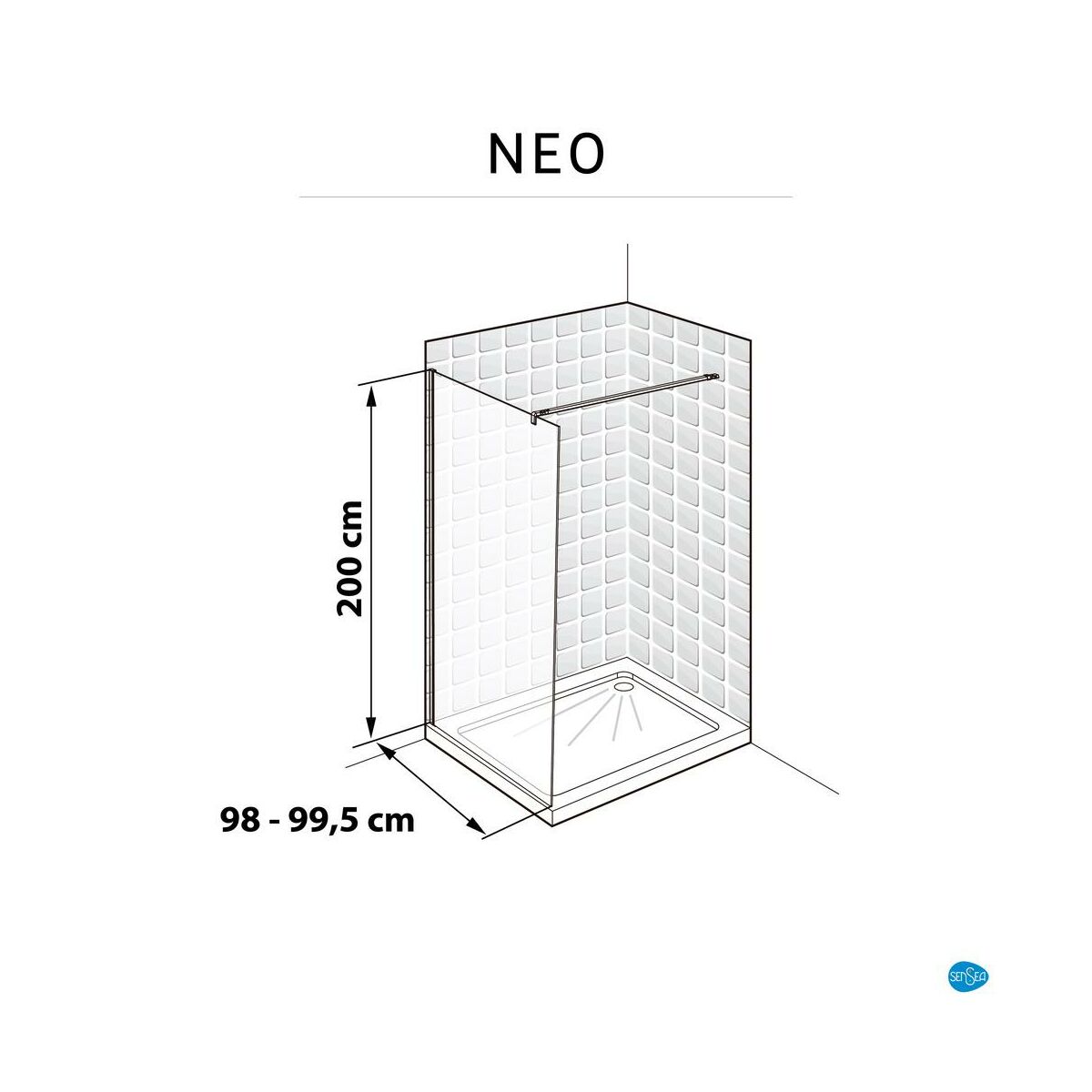 Kabina prysznicowa 100 x 200 cm Walk-in Neo Struktura Sensea