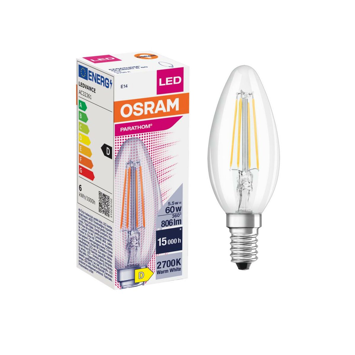 Żarówka LED E14 (230 V) 6 W 806 lm Ciepła biel OSRAM