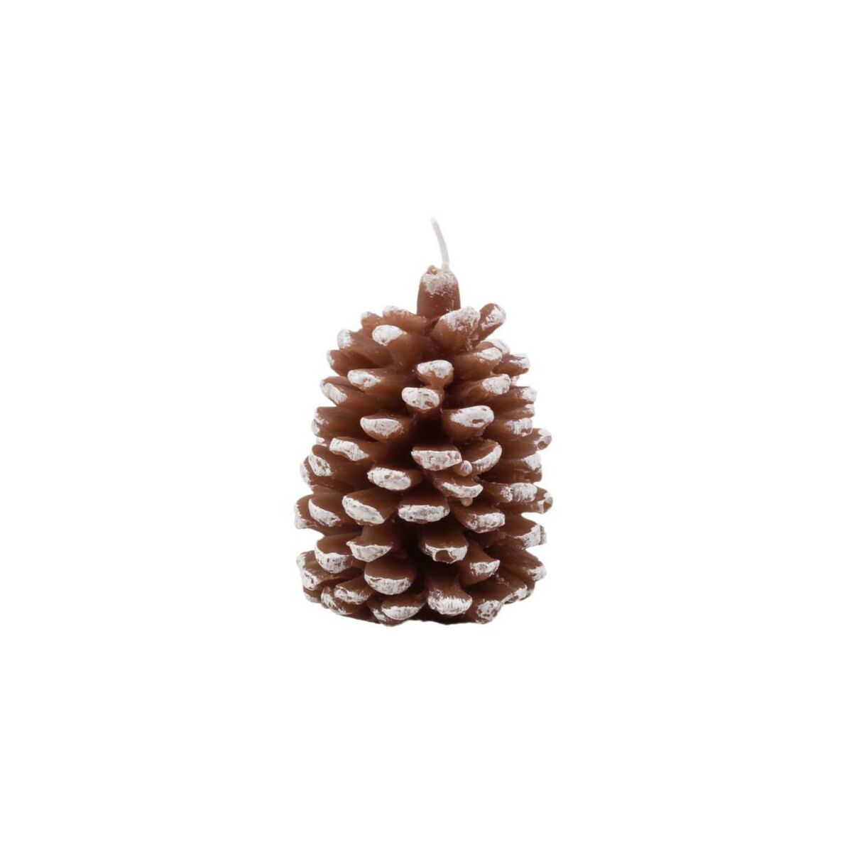 Świeca świąteczna szyszka ośnieżona brązowa wys. 6.5 cm
