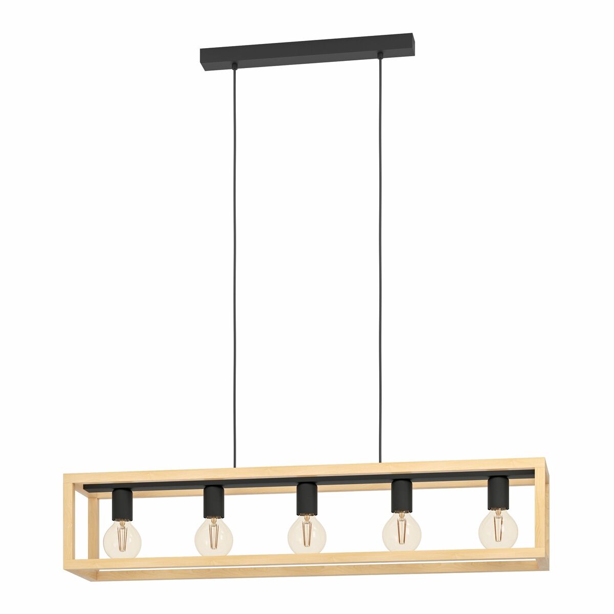 Lampa wisząca Elgort czarna z drewnem 5 x E27 Inspire