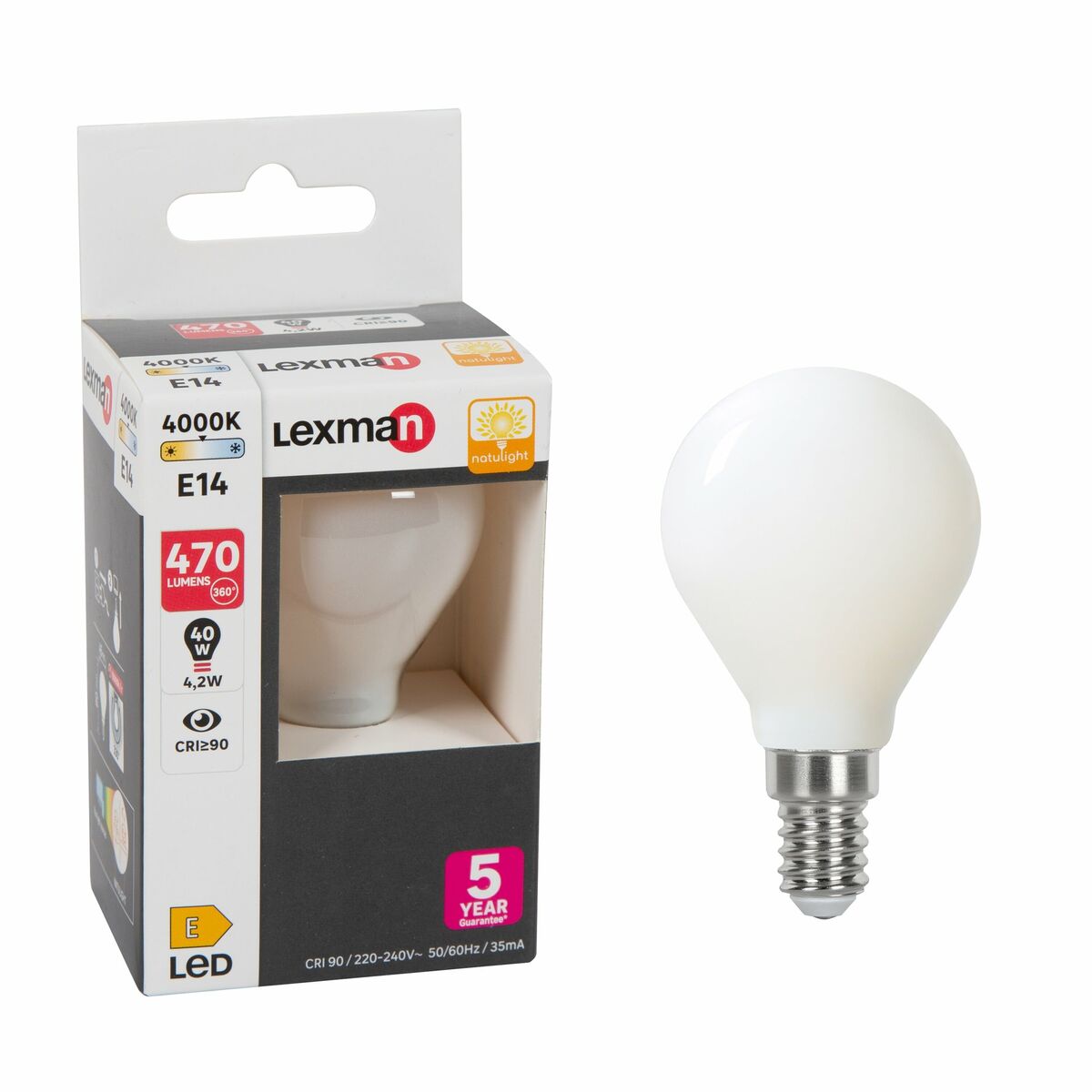 Żarówka LED E14 4,2 W = 40 W 470 lm Neutralna biel Lexman