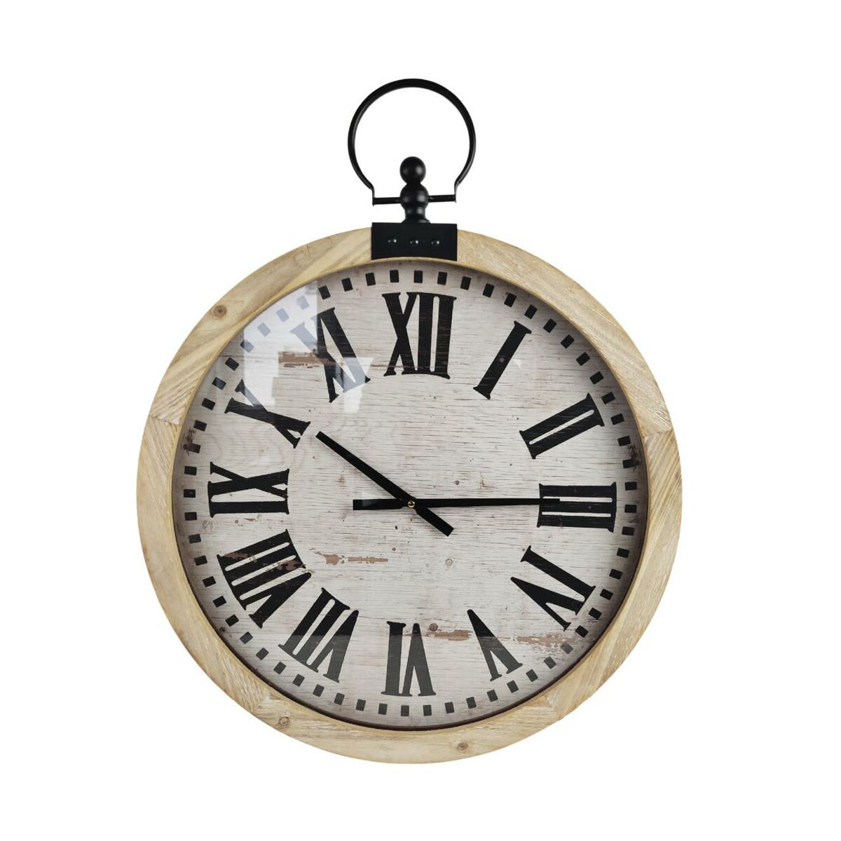 Zegar ścienny drewniany śr. 60 cm beżowy