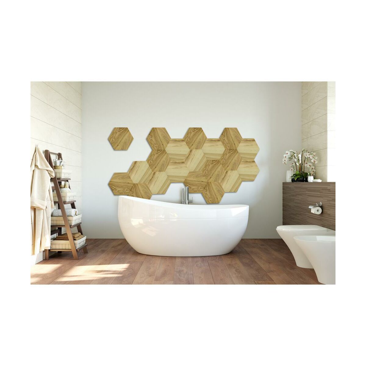 Panel ścienny drewniany jesionowy Hexagon naturalny 30x30 cm