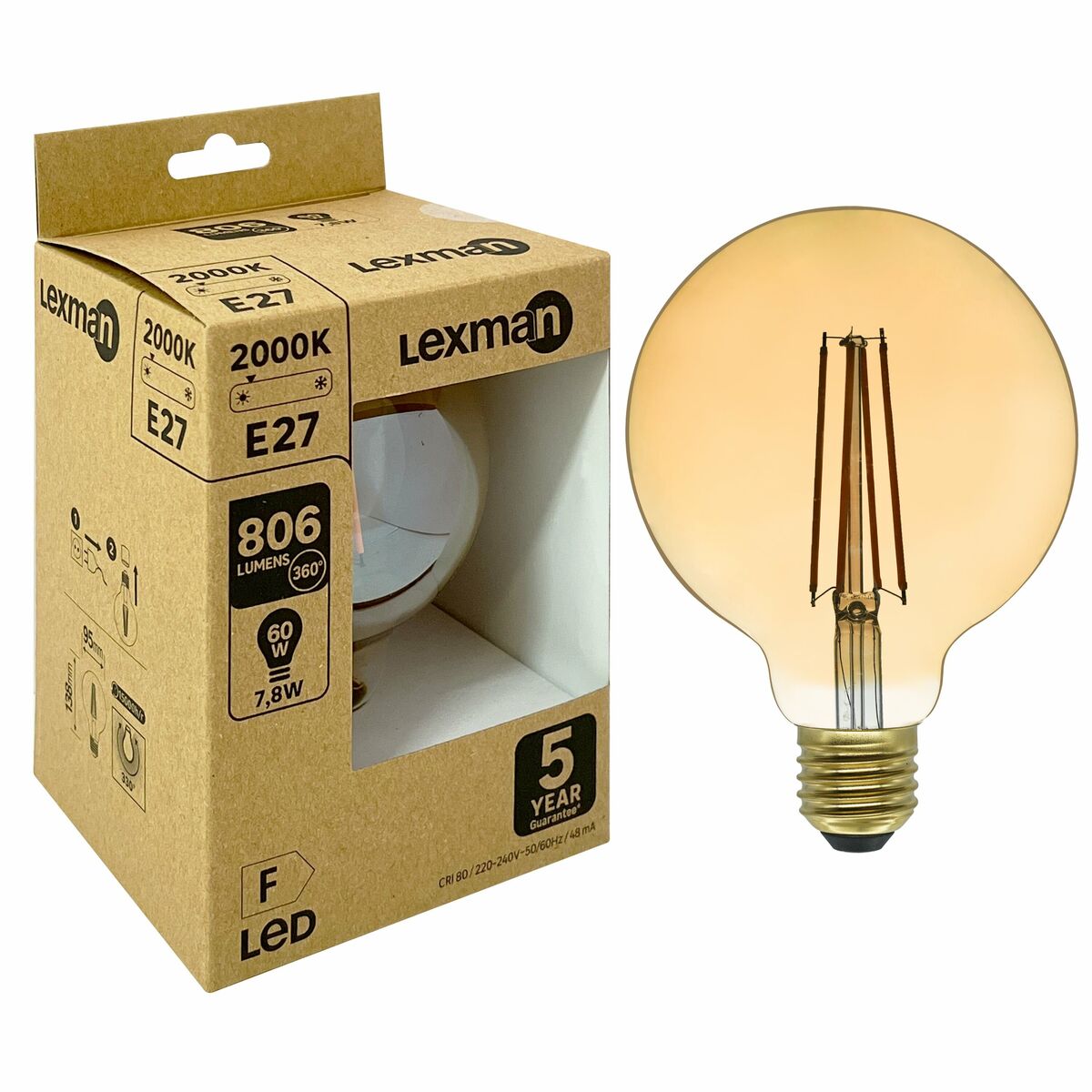 Żarówka dekoracyjna LED E27 7,8 W = 60 W 806 lm Lexman