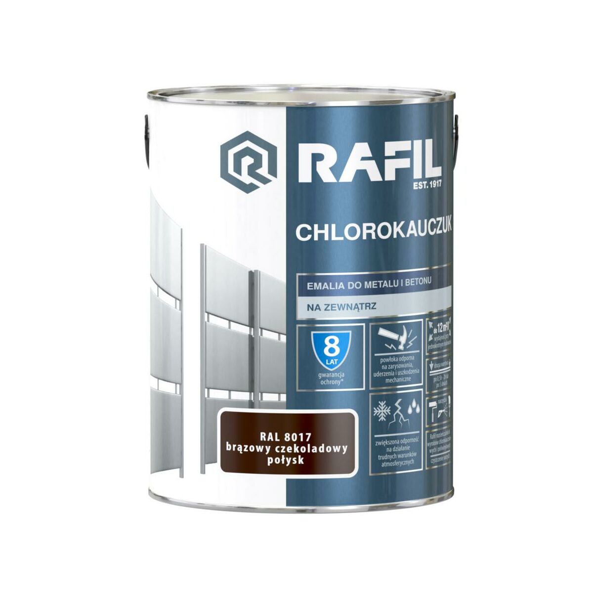 Emalia do metalu i betonu CHLOROKAUCZUK 5 l Brązowy czekoladowy RAL 8017 RAFIL