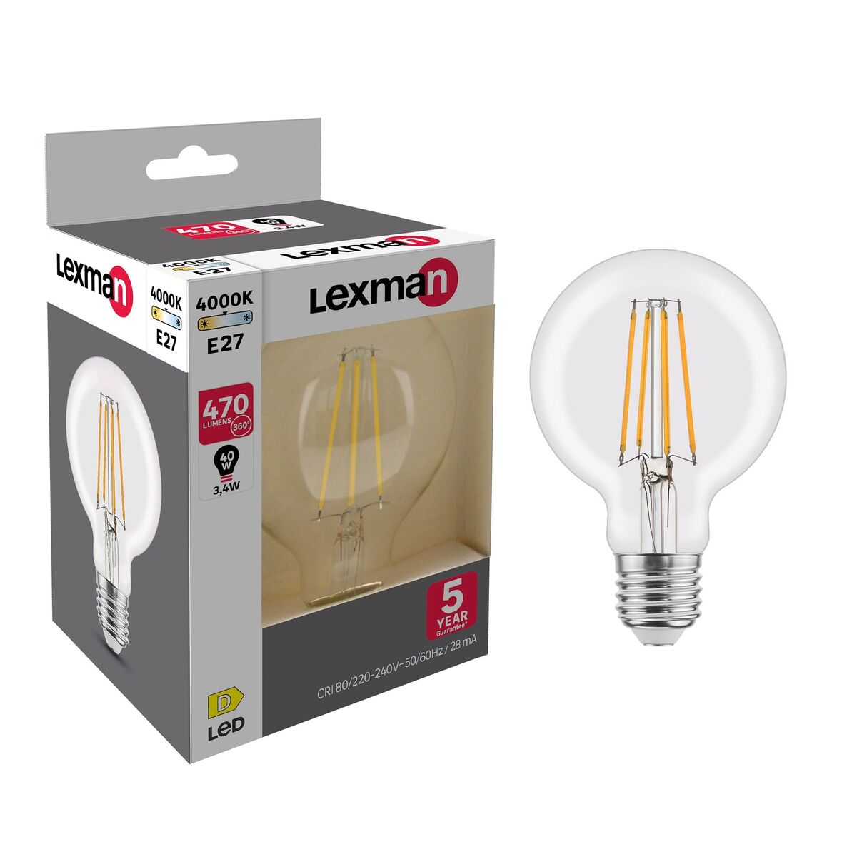 Żarówka dekoracyjna LED E27 3.4 W 470 lm Neutralna biel Lexman