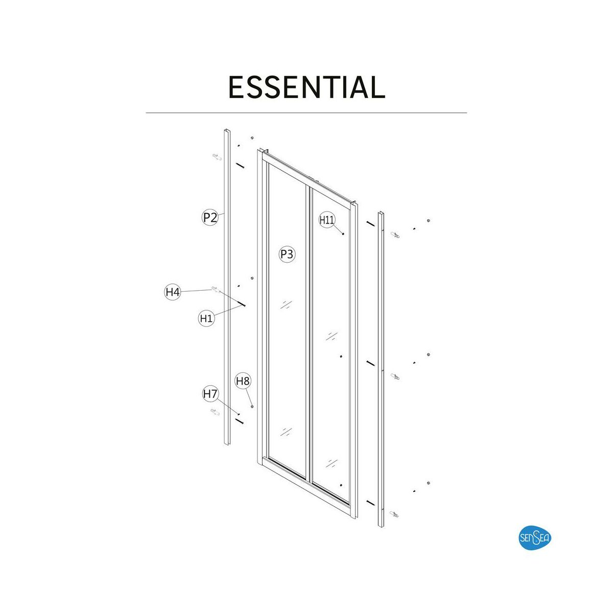 Drzwi prysznicowe przesuwne Essential 70 X 185 Sensea