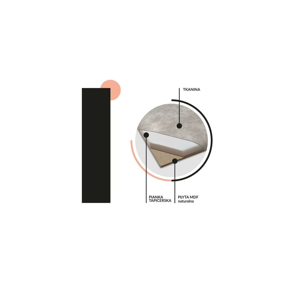 Panel ścienny tapicerowany prostokąt 60x30 cm szary Letto 87 Fllow