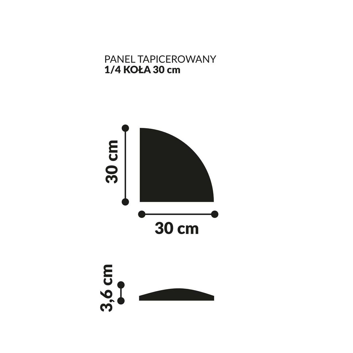 Panel ścienny tapicerowany 1/4 Koła 30 cm czarny matt Fllow
