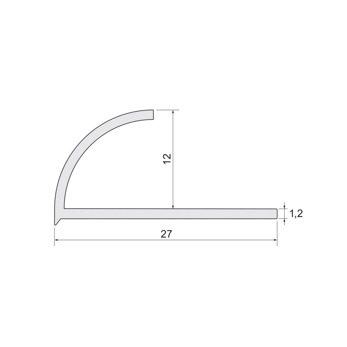 Profil do glazury zewnętrzny półokrągły PVC 12 mm / 2.5 m Jasny szary Standers