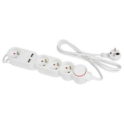 Przedłużacz z 4 gniazdami z uziemieniem i wyłącznikiem 2xUSB 1.5 m biały Inotech