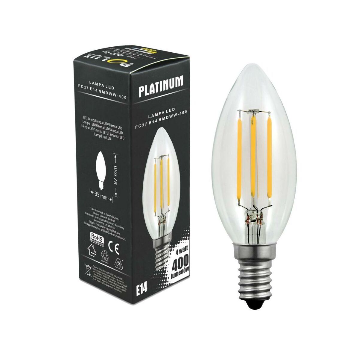 Żarówka LED E14 (230 V) 4 W 400 lm Ciepła biel POLUX